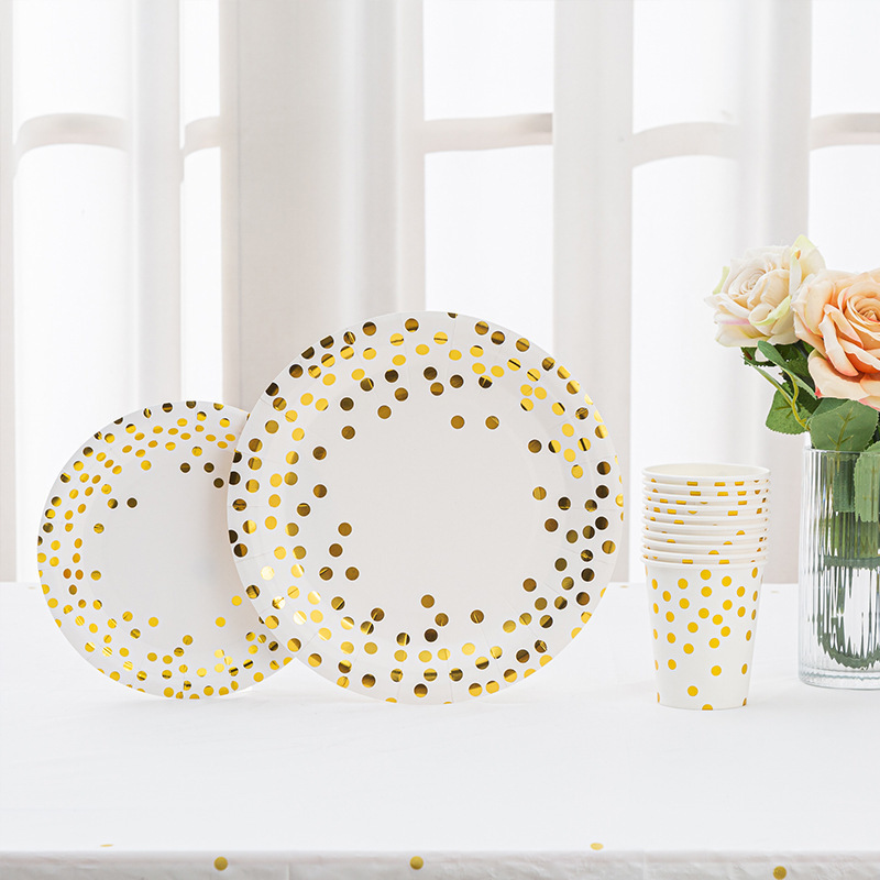 Bronzing Dot Disposable Paper Tray 7 Inch 9 Inch Paper Cup Dot Tablecloth Simple Home Style Dining Table Party Decoration