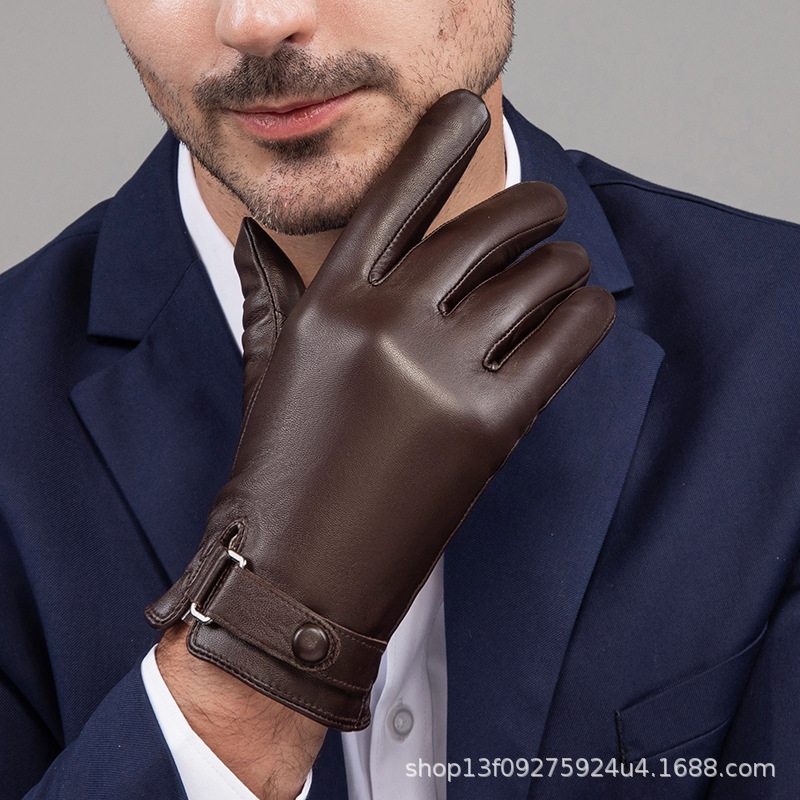 男士真羊皮手套冬季保暖加绒加厚触屏开车骑行商务皮手套防风防寒|undefined