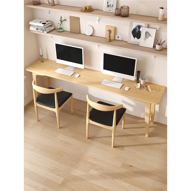 Nordic Solid Wood Computer Desk Home Bedroom Wall Narrow Edge Long Log Double Office Student Writing Desk