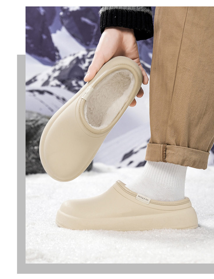Dép bông nam mùa đông lót lông giữ ấm, chất liệu latex POE không thấm nước chống trượt, kiểu bao mũi — Gạo trắng, màu mơ, màu xám nhạt chi tiết 20