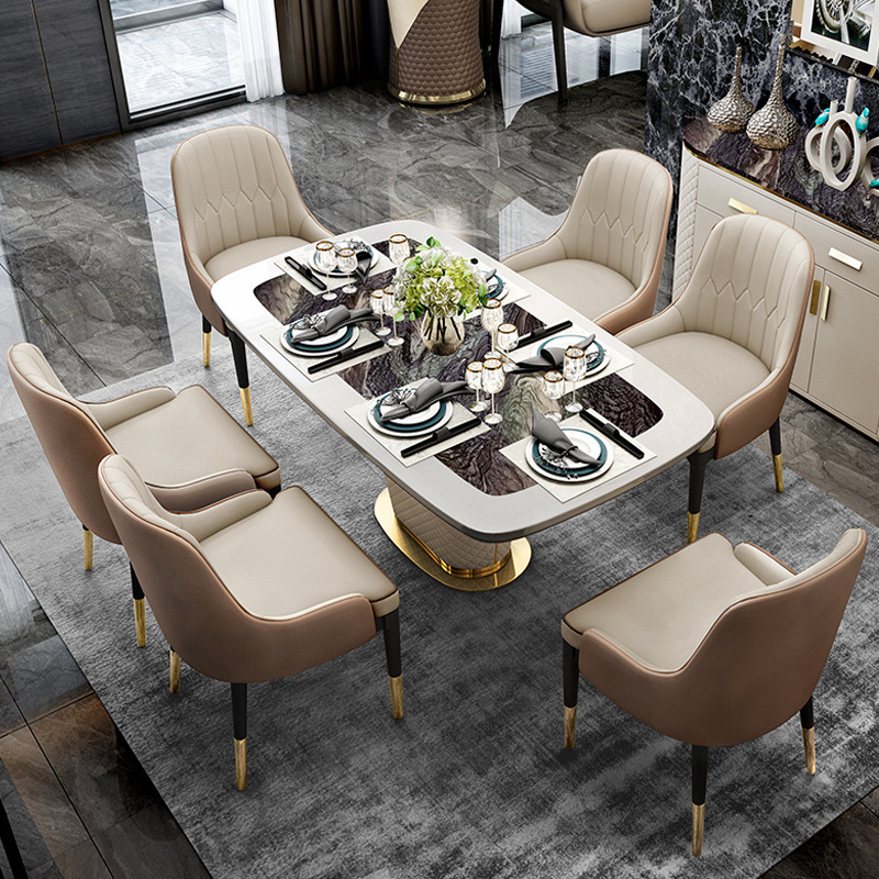Light Luxury Marble Dining Table and Chair Combination Post-Modern Rectangular Home Small Apartment Luxury Restaurant Modern Dining Table