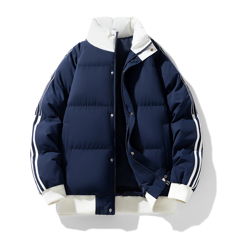 Vêtements rembourrés en coton rayé à col montant pour hommes et femmes, vêtements rembourrés en coton épais haut de gamme, vestes rembourrées en coton amples pour couples (hommes)_voghion.com