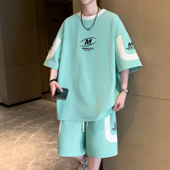 The main push summer men's high quality suit youth summer ice feeling new suit men's loose fashion a set