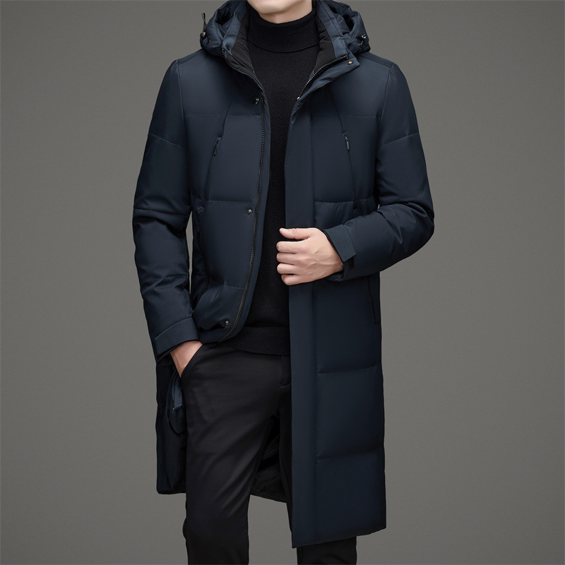 Men's Mid-Length down Jacket 2024 New Thickeneded Warm White Duck down Removable Hat Black Outwear Men's Jacket Men's Mid-Length down Jacket 2024 New Thickeneded Warm White Duck down Removable Hat Black Outwear Men's Jacket