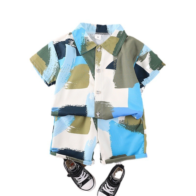 Sommerliches Kinderoutfit-Set für Jungen, neues zweiteiliges Set mit Hemd und Shorts, Kurzarm-T-Shirt und Shorts für Babys und Kleinkinder_voghion.com