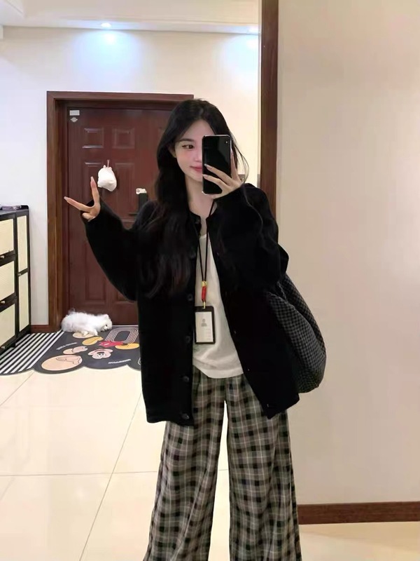 灰色针织开衫女秋季宽松慵懒风休闲百搭感外搭毛衣外套上衣冬|undefined