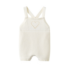 ins嬰兒背帶褲春秋新款鏤空愛心針織背帶哈衣寶寶連體衣