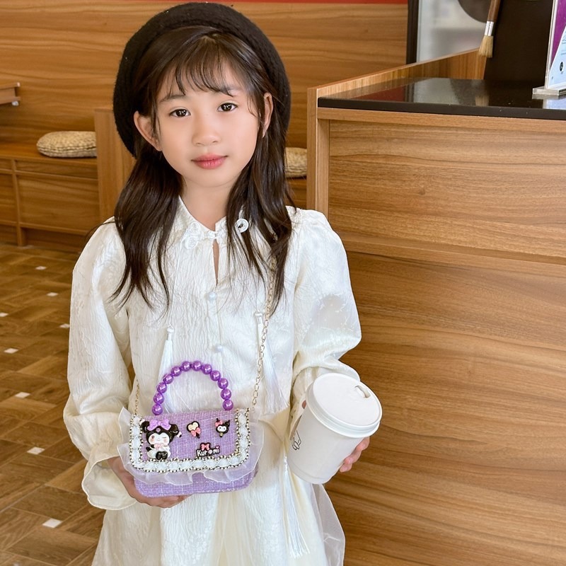 Niñas lindas bolsas de mano de perlas de princesa cadenas extranjeras bolsas de cinturón para niños bolsas de hombro de cambio de dibujos animados para niñas