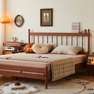 North America Cherry Wood Double Bed Full Solid Wood Black Walnut White Oak Bedroom Modern Simple Light Luxury Windsor Bed