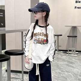 女童纯棉长袖T恤2025洋气新款中大儿童装春秋季韩版打底女孩上衣