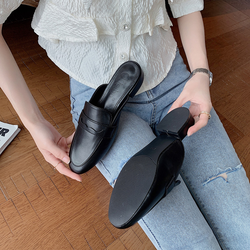 fashion solid color leather flat mules NSHU59224