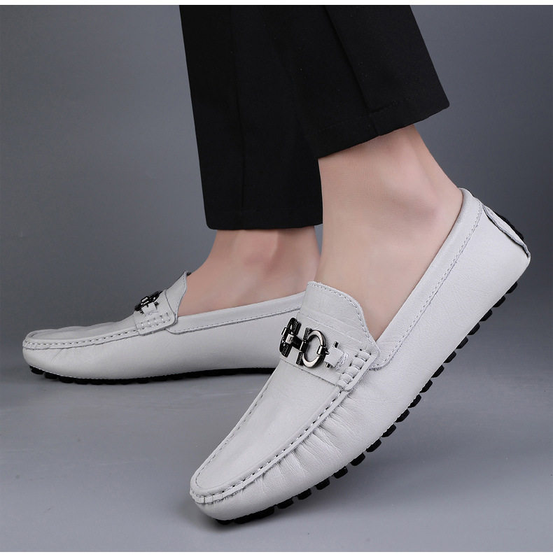 Giày lười nam da bò họa tiết vân cá sấu, đế bệt, cổ thấp, form rộng — 8080 màu xanh lam, 8080 màu đen, 8335 Màu nâu, 8335 màu đen chi tiết 25
