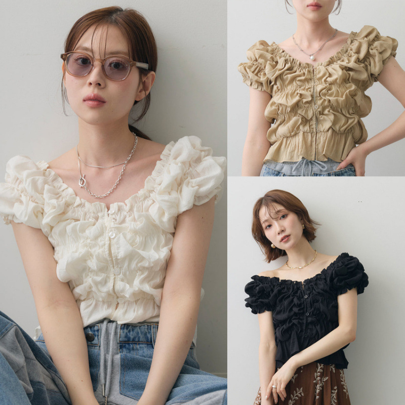 Multiplication Sale: Large Quantities of New Summer Styles, Tops with Front and Back Ruffled Collars and Puff Sleeves, Sexy Lace Shirts Multiplication Sale: Large Quantities of New Summer Styles, Tops with Front and Back Ruffled Collars and Puff Sleeves, Sexy Lace Shirts