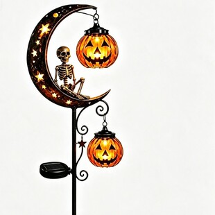 �羳Solar Black Cat & Pumpkin Moon Stake Light��؈�Ϲϵز��