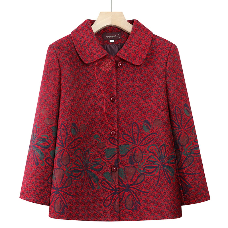 Пожилая мама одевается весенне-осеннее пальто новый пожилой топ женская свободная бабушка весенняя цветочная клетчатая одежда