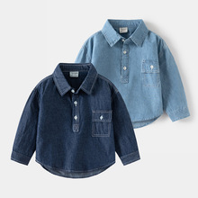 儿童秋款牛仔衬衫外套纯棉水洗软牛仔男童女童中性长袖牛仔衬衫