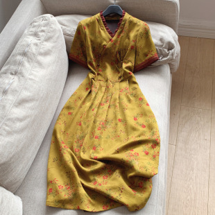 2024真絲花羅提花香雲紗國風 改良旗袍桑蠶絲連衣裙批發H10GQ8683