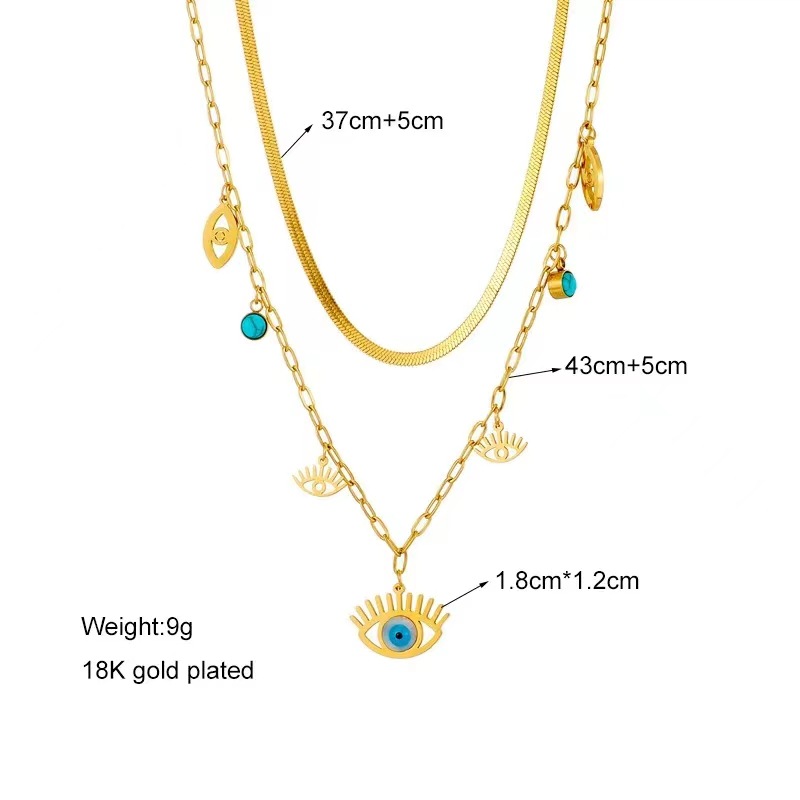 Streetwear Eye Titanium Steel Plating Inlay Turquoise Layered Necklaces display picture 1