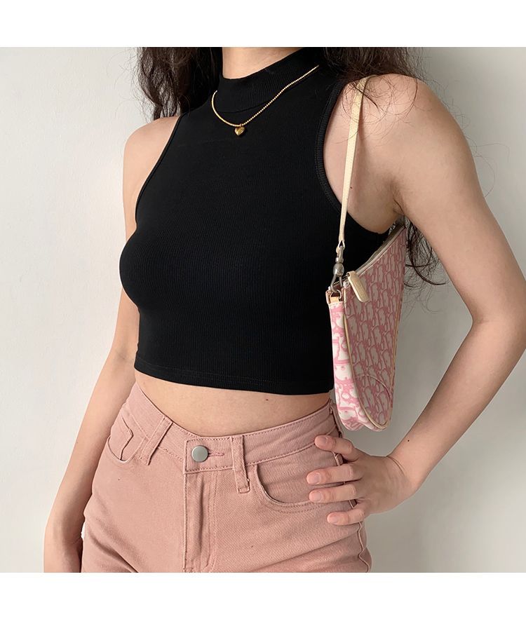 84g Weight Short Sleeve Sleeve Length Polyester Fabric Type Short Top Length Wrap Crop Top Tops Type Holiday Occasion High Neck Neckline Slim Fit Type Solid Color Pattern Summer, Autumn Season Women's Gender Casual Style Wholesale Women's Casual Solid Color Short Sleeve Tank Tops 14