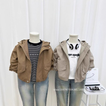 童装男童连帽外套春秋新款风衣韩版儿童棉布纯色休闲上衣新款开衫