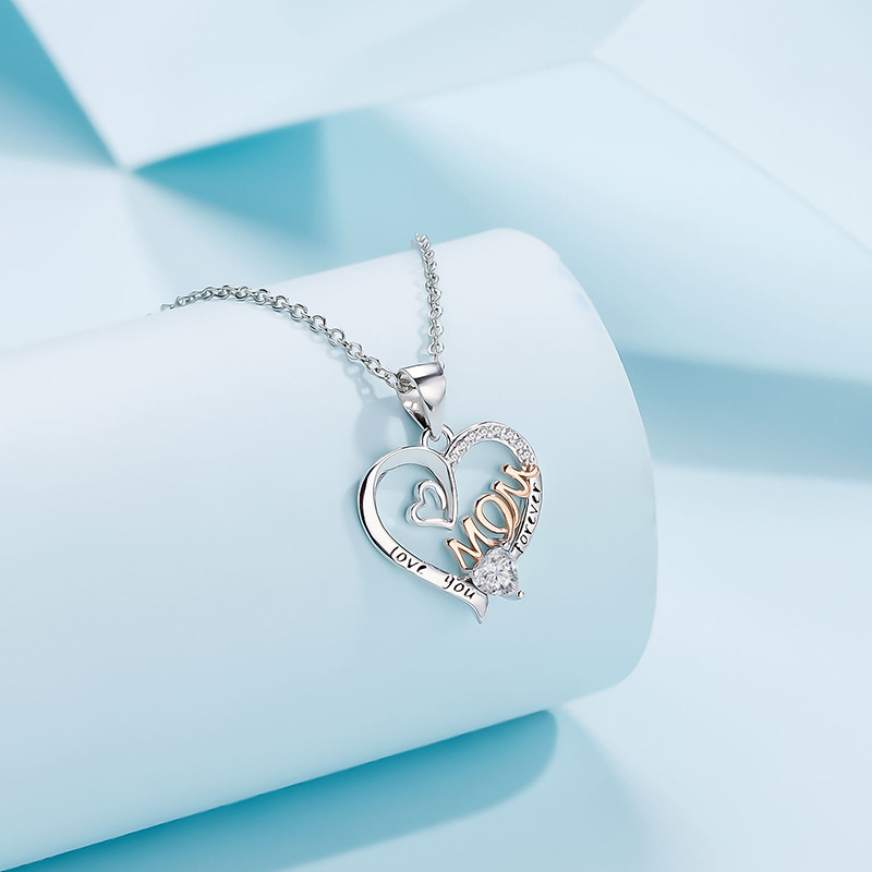 3g Weight Pendant Necklace Classification Holiday, Daily Occasion 925 Sterling Silver Material Mother'S Day Festival Letter, Heart Shape Pattern Women's Gender Plating Design Elegant, Simple Style Style 925 Sterling Silver Plating Letter Heart Shape Pendant Necklace 无