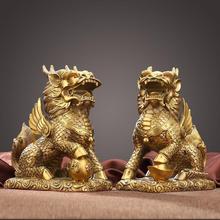 纯铜麒麟招财摆件一对铜麒麟卧室房间客厅装饰门口新居乔迁工艺品