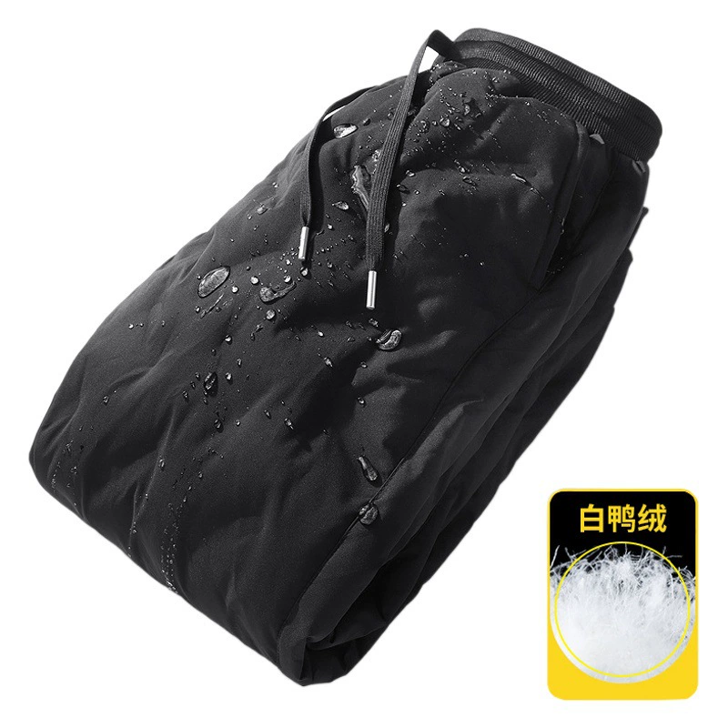 Зимние Мужские Теплые повседневные пуховые брюки с завязками на щиколотке, утолщенные на флисовой подкладке, 90 белых утиных Пухов, мужские и женские одинаковые брюки, трансграничные