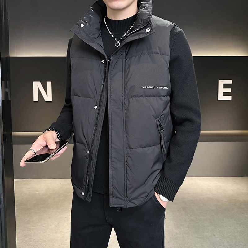 가을 겨울 신상 남성 다운 조끼, 청년 캐주얼 패션 스타일의 스탠드 칼라 트렌디 남성 아우터 다운 조끼
