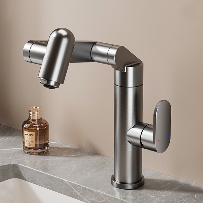 Grifos grises de baños, lavabo, lavabo, agua caliente y fría, lavabo, agua a prueba de salpicaduras