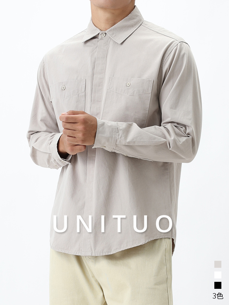 Camisas de trabajo de algodón de alto nivel para hombres 2025 nuevas con solapa casuales sueltas y versátiles camisas de manga larga chaqueta para hombres