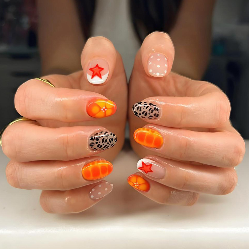 Cross-Border European and American French-Style Press-On Nails, 24 Pieces, Oval Leopard Print, Five-Pointed Star Nail Art, Pressonnails, Nail Tips Wholesale Cross-Border European and American French-Style Press-On Nails, 24 Pieces, Oval Leopard Print, Five-Pointed Star Nail Art, Pressonnails, Nail Tips Wholesale