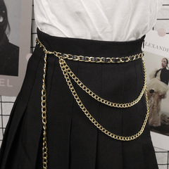 三層鏈條腰帶女士腰鏈細裝飾高級感配裙子小香風多層金屬鏈子皮帶