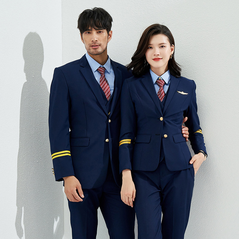 New Men's and Women's Same Style Stewardess Work Uniform Aviation High-speed Railway Work Clothes Suit Captain Aviation School Uniform