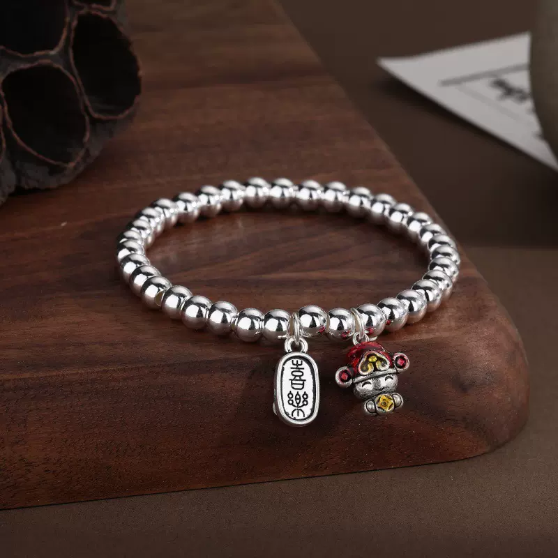 新款简约财神手链喜乐复古字牌光珠手绳小众个性中国风百搭高级感