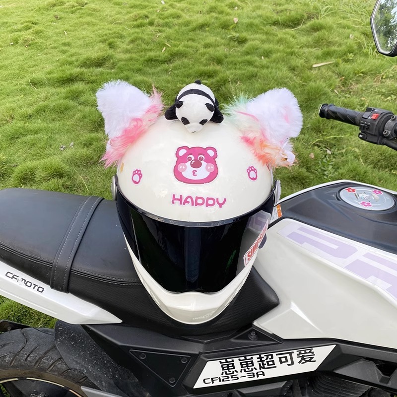 Universal Plush Versatile Creative Helmet Decoration Light Green Fluff Cat Ears (Auto Parts and Accessories) - light-green-fluff-cat-ears-no-tail-no-panda-no-helmet
