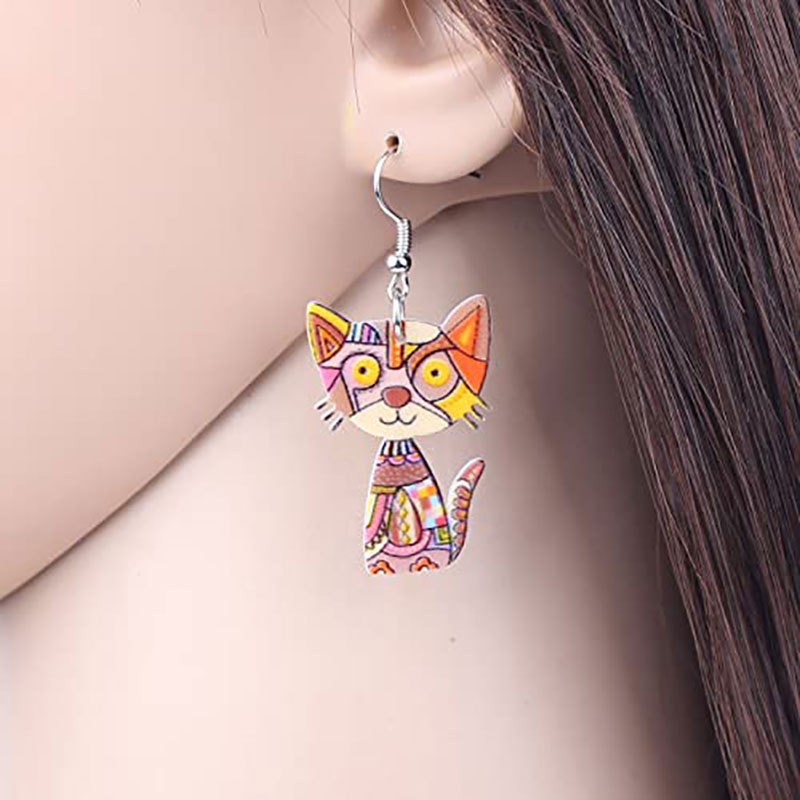 Fashion Cat Arylic Printing Womenu0027S Drop Earrings 1 Pair