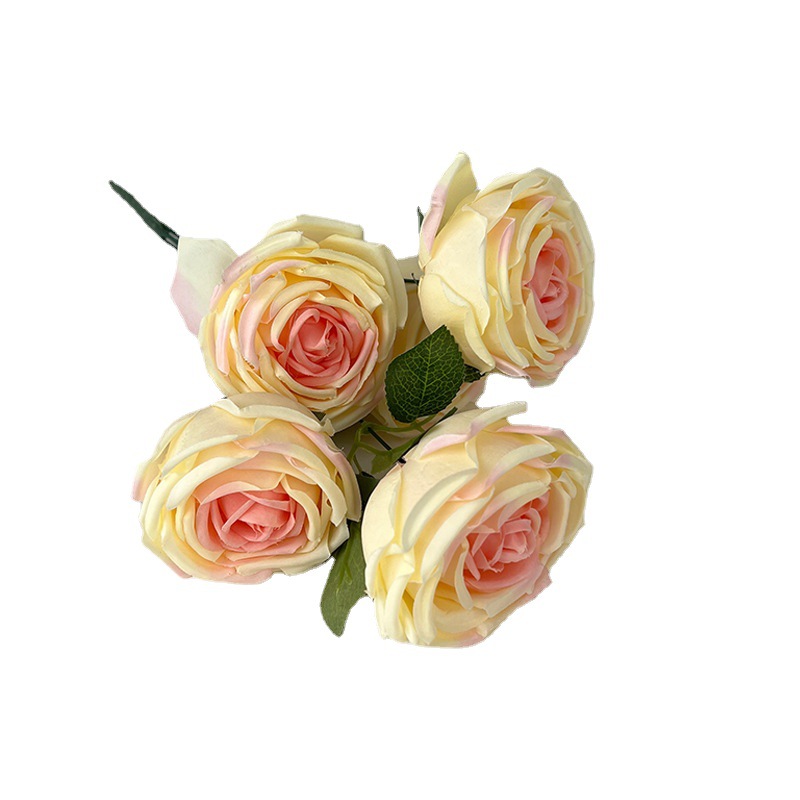 Alta simulación 5-cabeza curling Rosa mango manojo francés ramo carretera plomo flor artificial falso decoración del hogar boda Rose