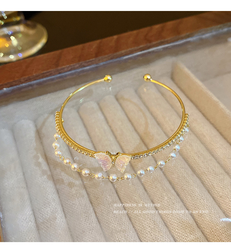 Elegant Butterfly Copper Plating Artificial Pearls Zircon Bangle
