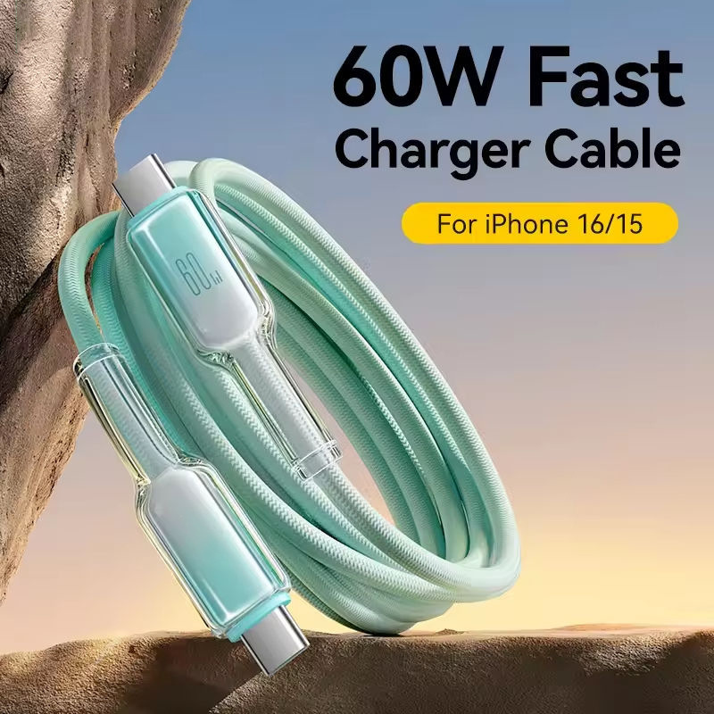 PD 60W USB C to C fast charging data cable for iPhone 16/15 Huawei Samsung Xiaomi