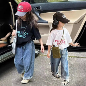 男童夏季趣味印花短袖T恤2024新款儿童透气棉上衣洋气女童
