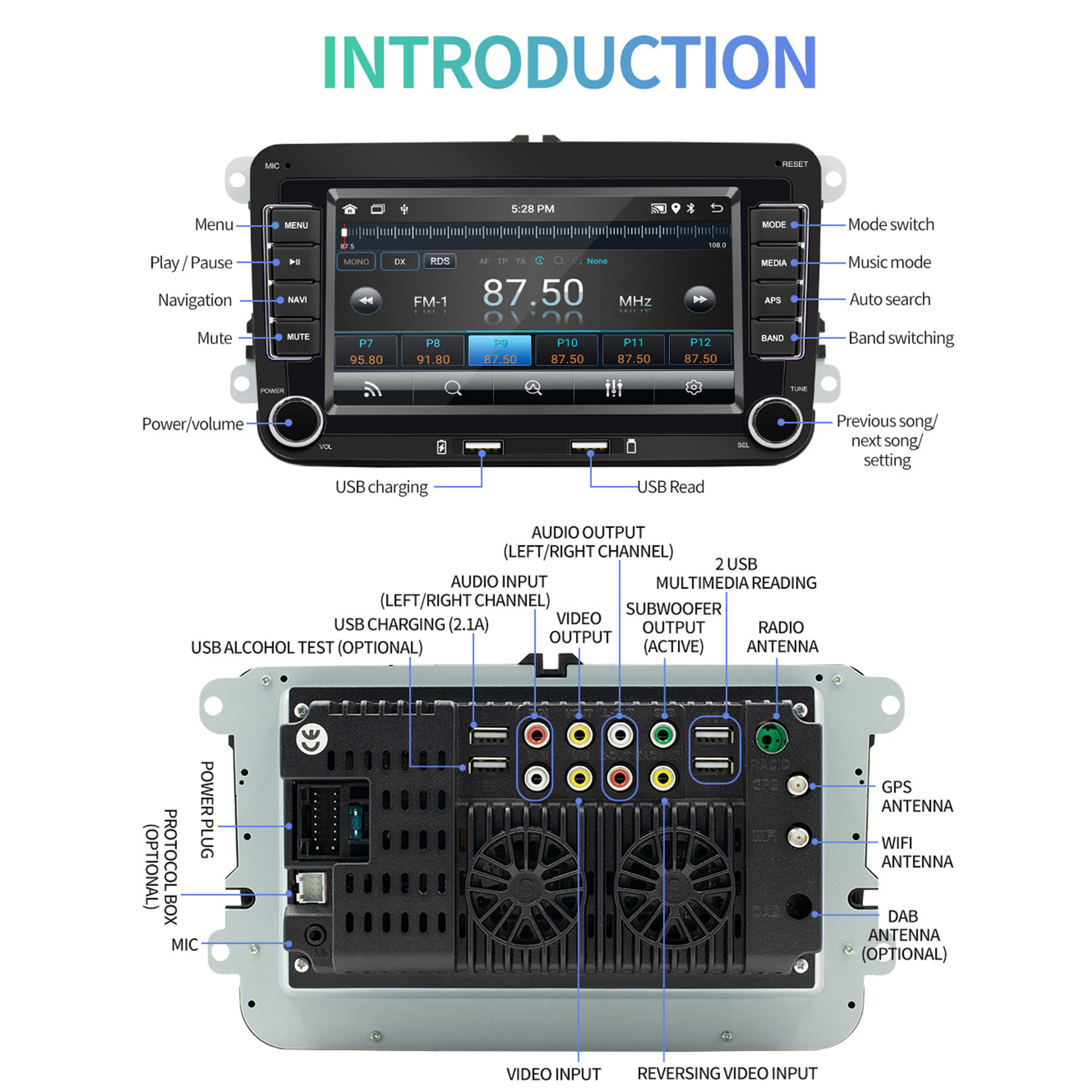7inch Dual-Disk Car Bluetooth Mp5 Wired Android Auto Wireless Carplay Gps Navigation Suitable for Volkswagen