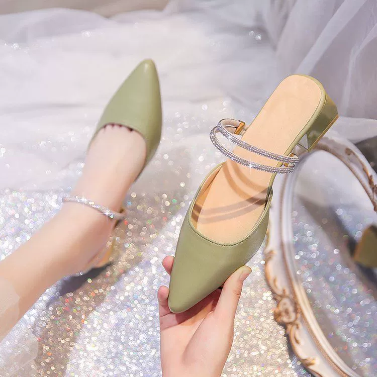 2025 весна Ленивая pointed toe толстый каблук высокий каблук средний каблук универсальные баотоу полупalugu?