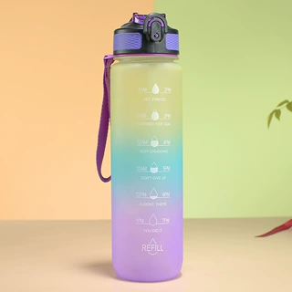 运动水杯塑料杯大容量水杯食品级吸管杯带刻度磨砂渐变色户外水壶