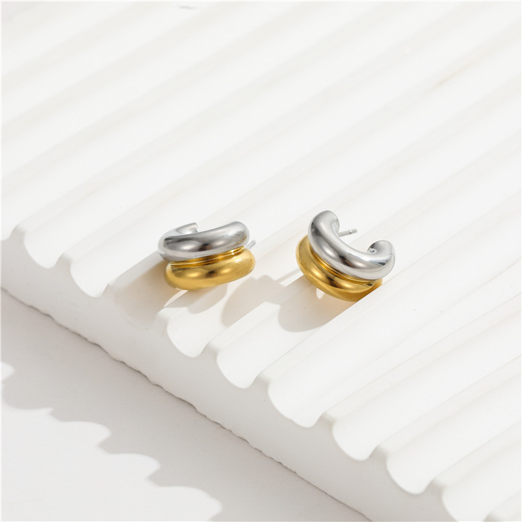 1 Pair Simple Style C Shape Plating Stainless Steel Ear Studs display picture 2