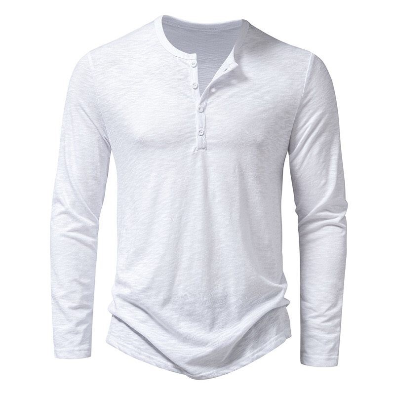 Cross-Border Amazon Cross-Border Men's Long-Sleeved T-Shirt Autumn and Winter New Henry Collar Polo Shirt Fashionable Long-Sleeved T-Shirt