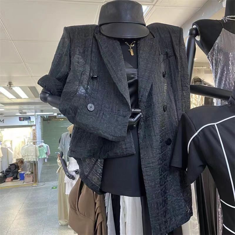 Vintage Loose Fit Slimming Pleated Blazer for Women, Summer New Long Sleeve Sun Protection Suit, 2026 Model