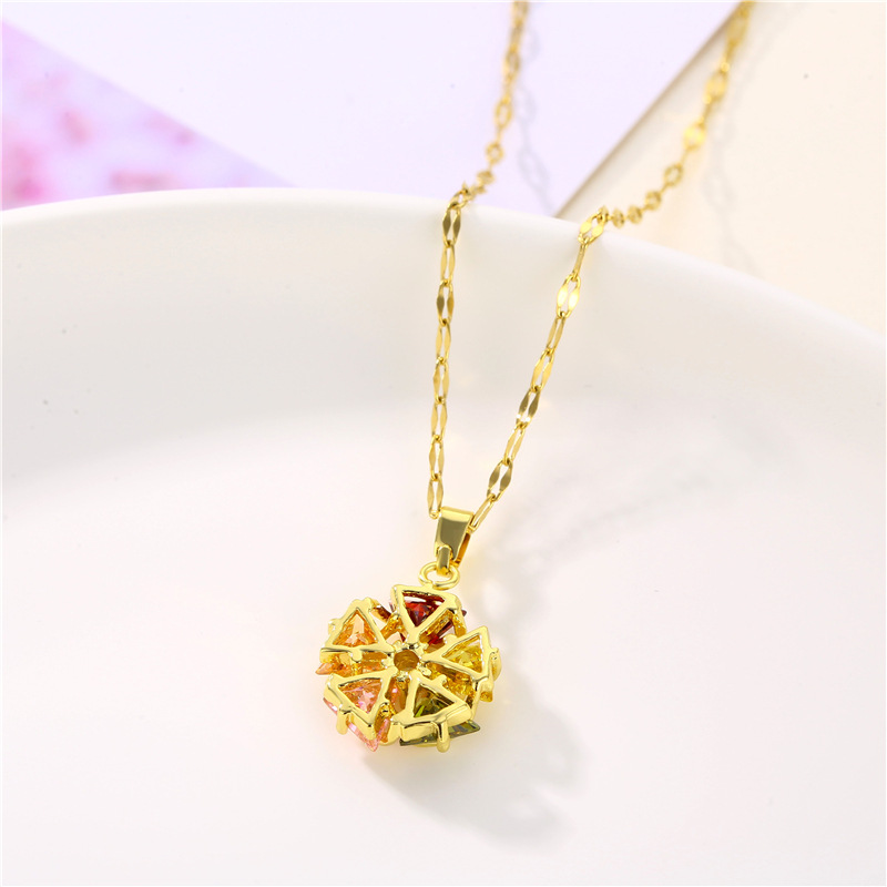 Wholesale Jewelry Colorful Flower Pendant 18k Gold Titanium Steel Necklace Nihaojewelry display picture 4