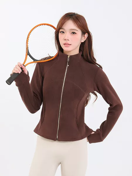 Women's Slim Fit Ollie Velvet Yoga Lu Warm Jacket Slim and Easiest for Match Autumn and Winter Plus Velvet Liner Fleece Stand Collar New Style