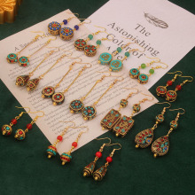 925纯银简约仿松石饰品手工设计民族风藏式耳坠复古尼泊尔异域风