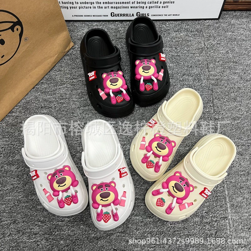 Модные 2025 новые мягкие сабо с мультяшным дизайном и накладками на носке, на толстой подошве для увеличения роста, летние пляжные сандалии для женщин.